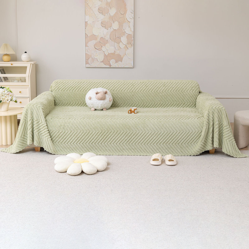 Housse pour canapé en molleton de coton de couleur unie minimaliste, Coton gris, H 71 po x l 150 po x P 0,2 po