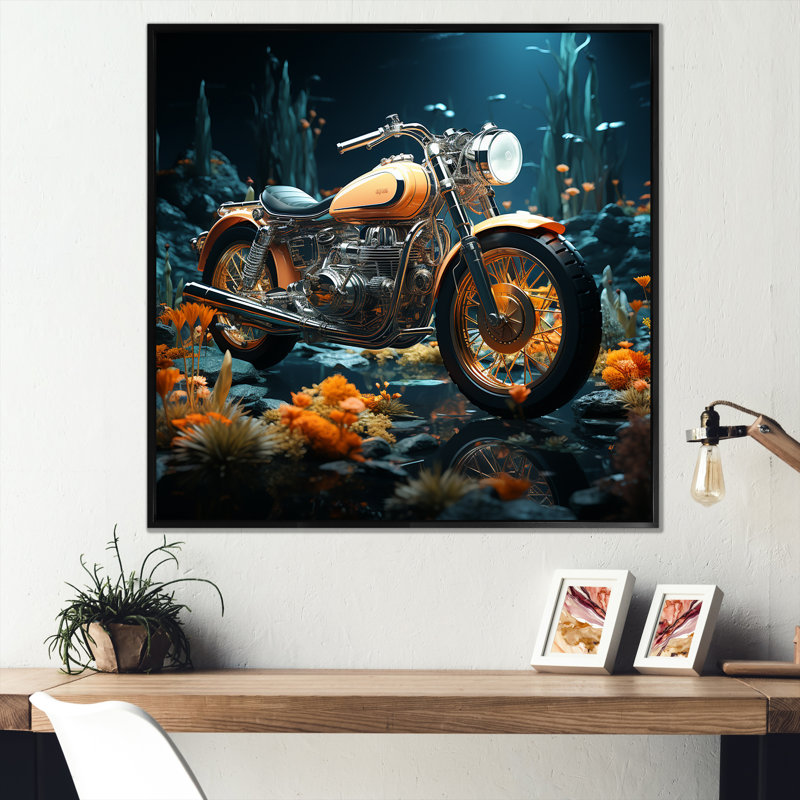«Rustic Motocyle Bike Memory» sur toile, H 16 po x l 16 po x P 1 po, Cadre flottant noir