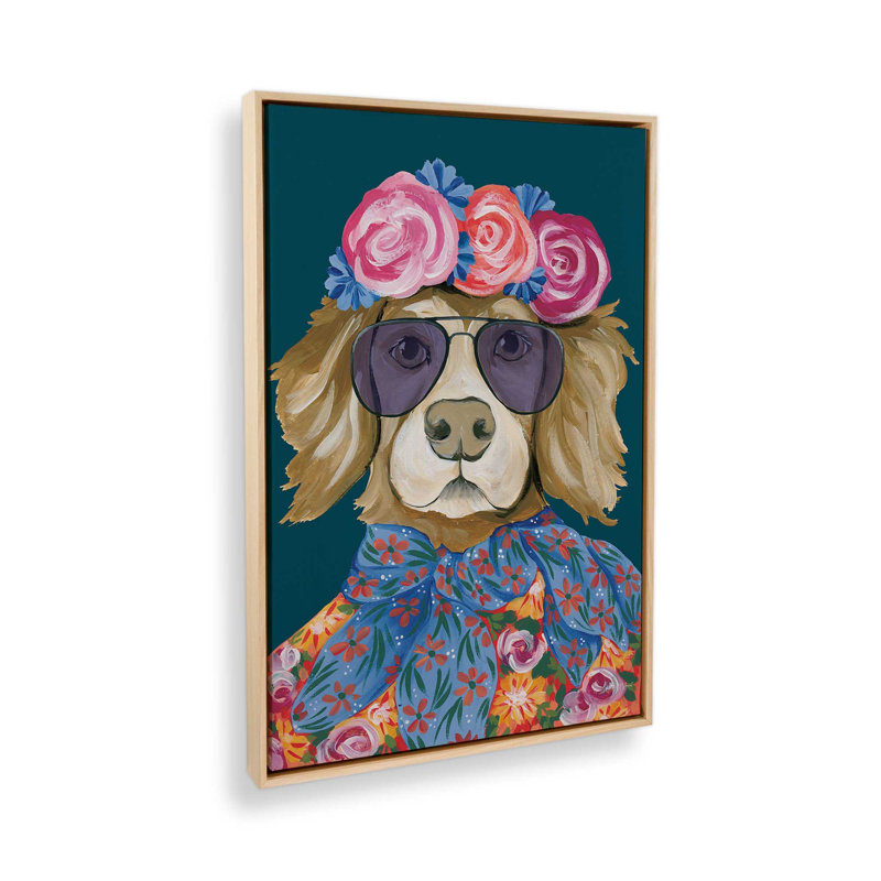 «Glitzy Golden Retriever» par Yvette St. Amant, reproduction d'art, H 32 po x l 24 po, Cadre flottant, Tanné
