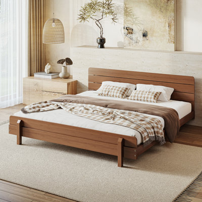 Drenor Modern Bamboo Platform Bed with Headboard, Upgraded Slat Support