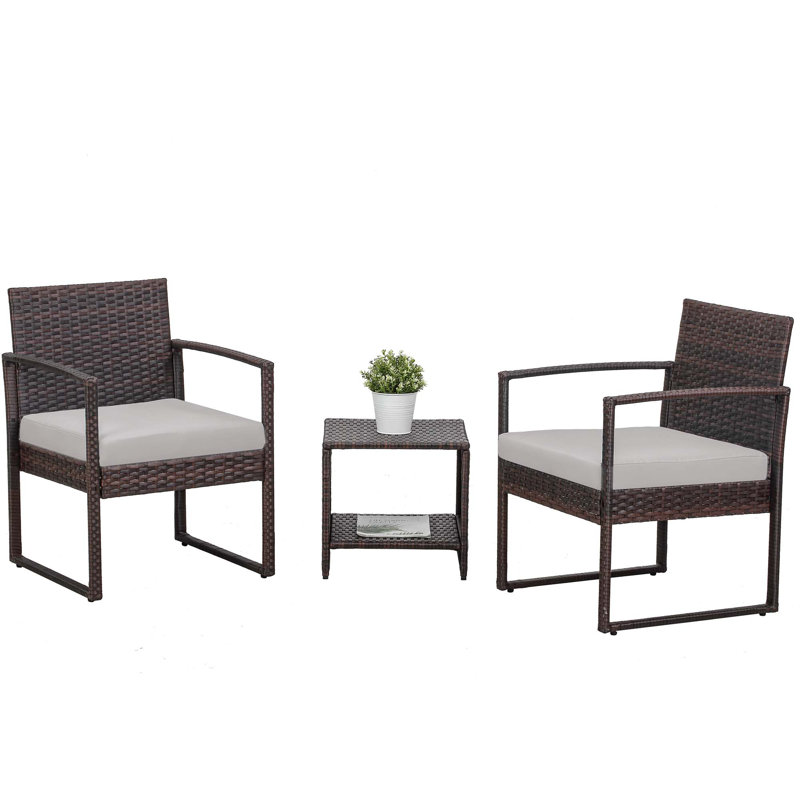 3 Pieces Patio Sets, Outdoor Conversation Porch Bistro Sets Rattan Wicker Small Furniture Chairs With Coffee Table, Brown