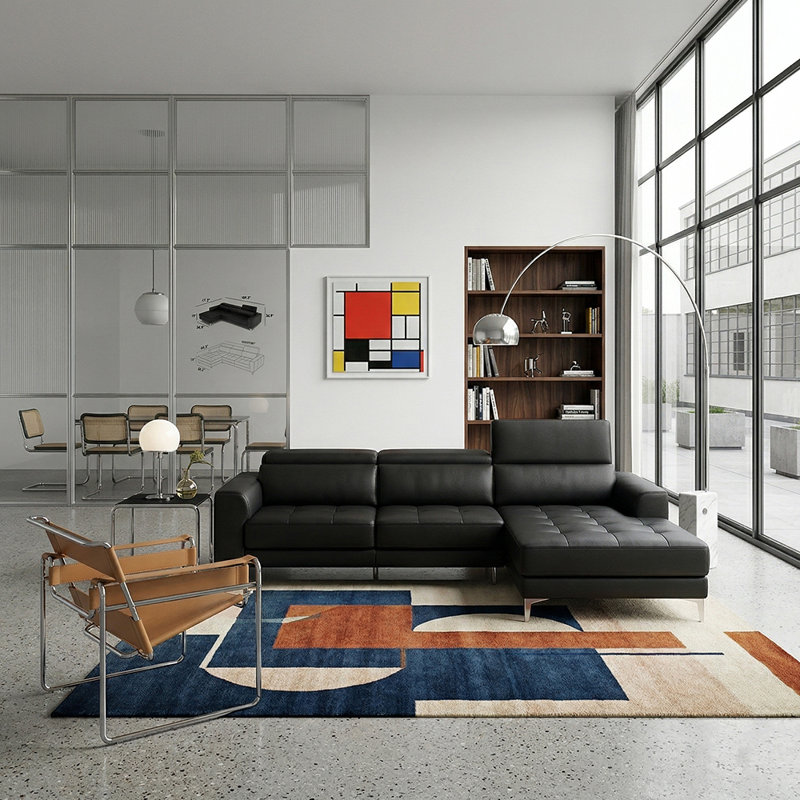 Canapé modulaire en L 109,3 po avec méridienne en cuir véritable avec repose-têtes réglables, gris, Cuir véritable gris