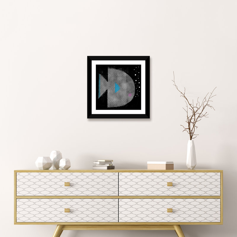 " Spotted Fish " by Terry Runyan, White, 16" H x 16" W x 1" D, Black Framed Paper