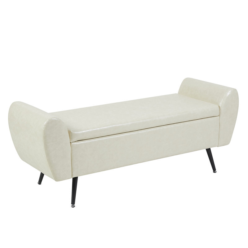 Banc de rangement en cuir végétalien pour lit très grand l 55 po Shaneta, Beige