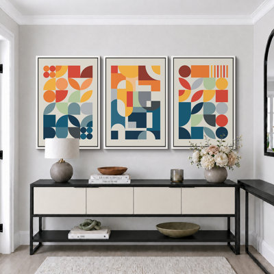Abstrait, couleurs vives et abstraites «Œuvre abstraite et audacieuse bleu orange contemporain, images bohème de style Mid-Century moderne, impression numérique sur toile 3 pièces  