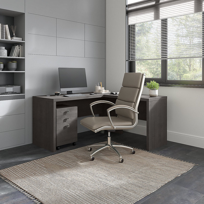 Bureau en L réversible 2 pièces Echo, Érable gris anthracite