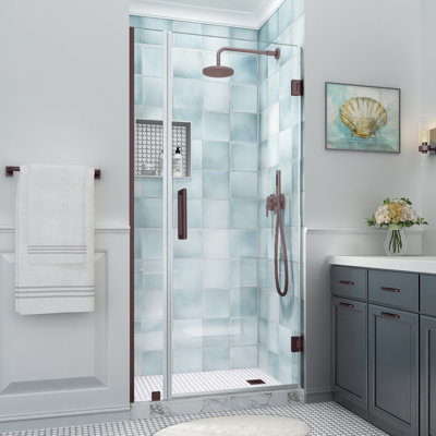 Belmore XL 35.25 - 36.25 in. W x 80 in. H Frameless Hinged Shower Door with StarCast Glass