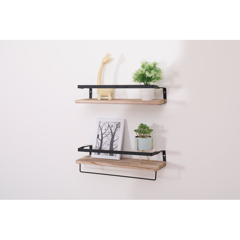 Tablette support en bois massif 2 pièces avec barre à serviettes Turah