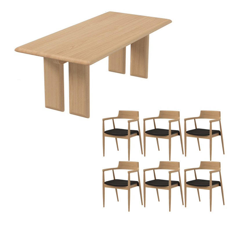 Natural solid wood table set, 29.52"H x 78.74"L x 31.49"W