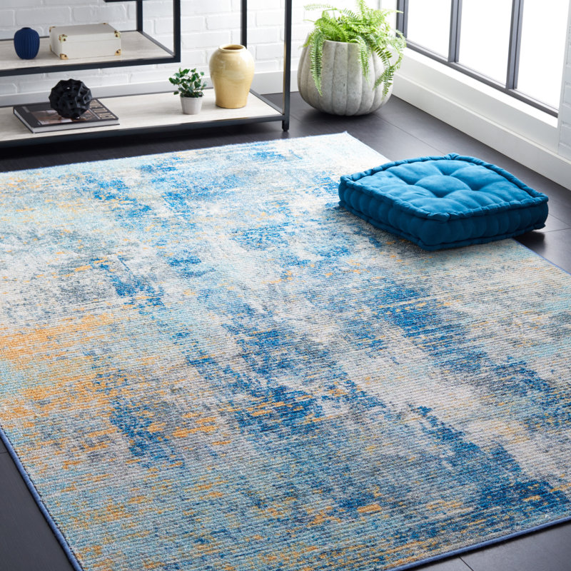 Tapis Sequoia 100 bleu ivoire / or, Rectangle 4 pi 4 po x 6 pi 4 po