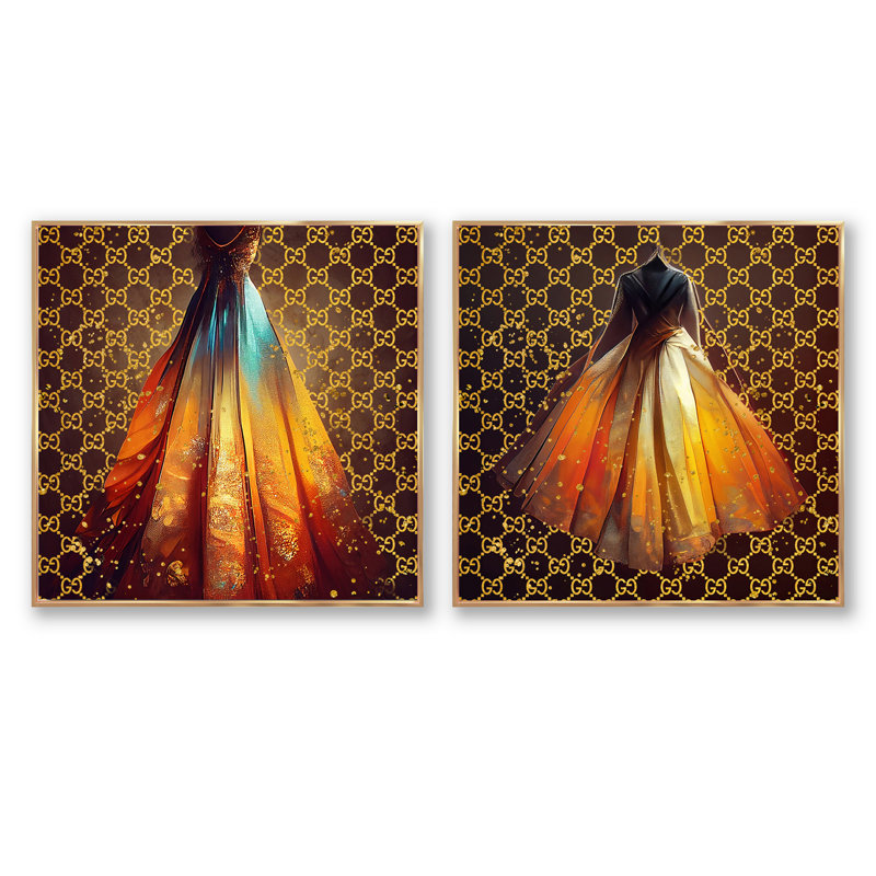Vibrant High End - robe de bal, Cadre flottant doré, H 36 po x l 73 po