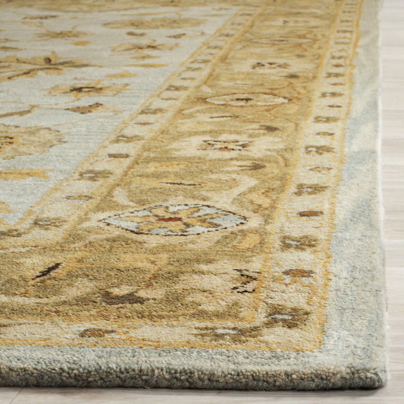 Tapis bleu clair / sauge en laine touffeté à la main Armintha, Rectangle 8 pi 3 po x 11 pi