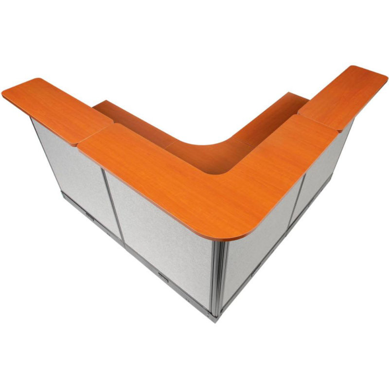 L-Shaped Synthetic Laminate Reception Desk with Power Outlet, Grey