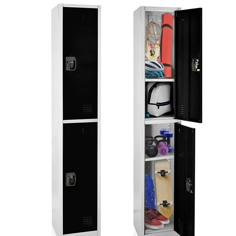 Casier 2 portes 72 po x 12 po x 12 po à 2 portes en acier avec serrure à clé - Rangement pour employés, étudiants, salle de sport, lieu de travail - Comprend les tablettes, les crochets, la ventilation et le porte-carte - Assemblage facile