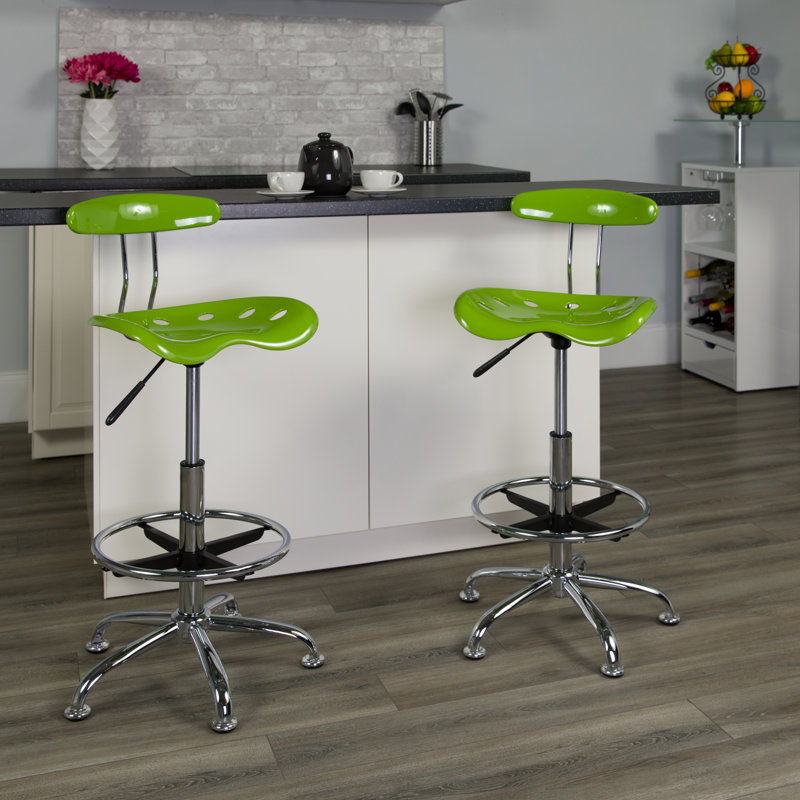 Vibrant Chrome Drafting Stool with Tractor Seat, Apple Green