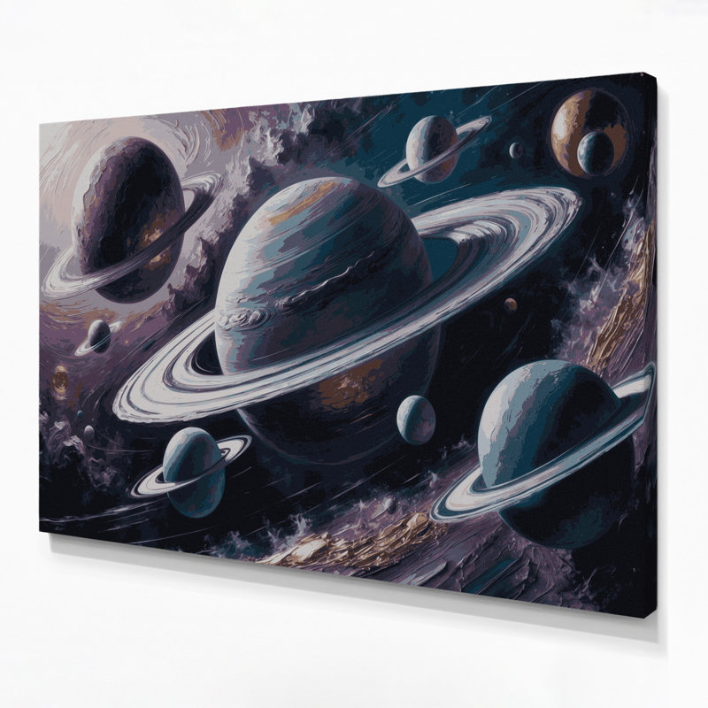 Art mural sur toile gris Sci Fi Sci fi planets with multiple lunes, H 12 po x l 18 po