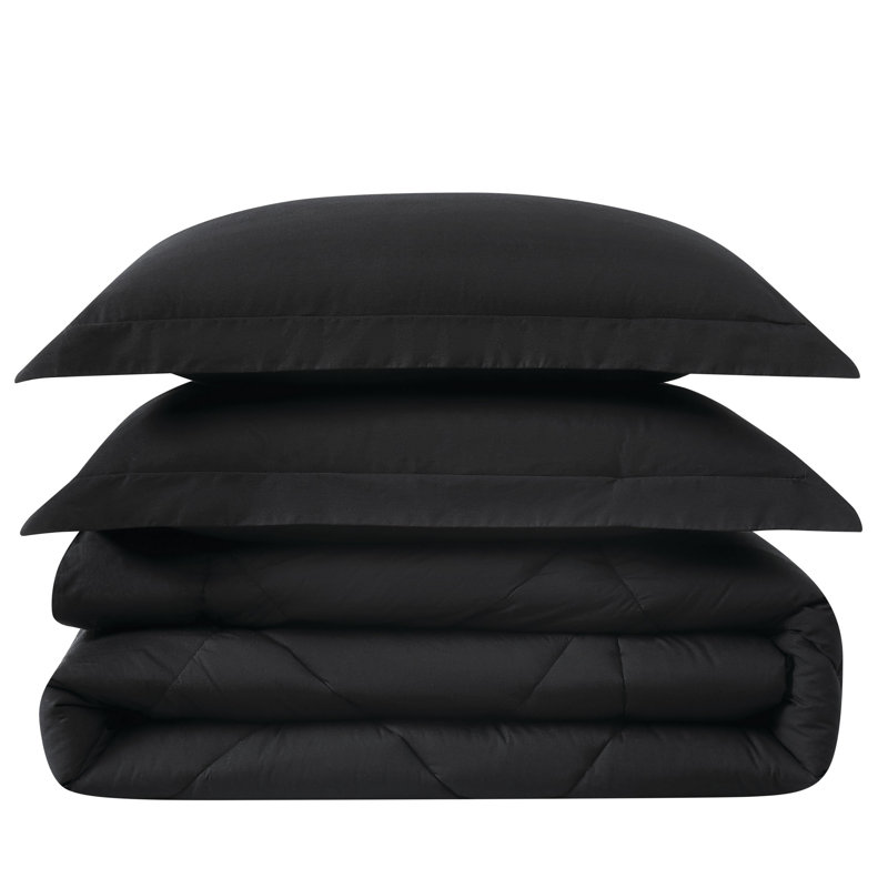 Ensemble d'édredon en coton, Édredon pour très grand lit + 2 très grandes ta, Noir