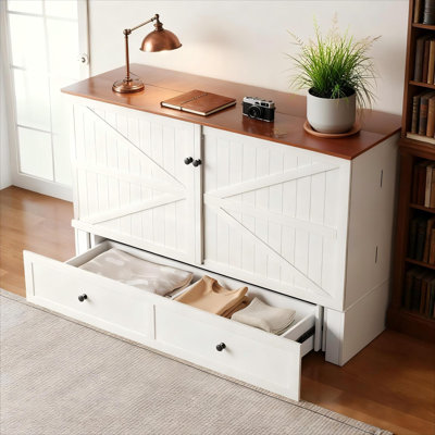 Murphy Bed With Built-in Charging Station, Full Size Cabinet Bed With Storage Drawers,for Living Room, Apartment, Bedroom