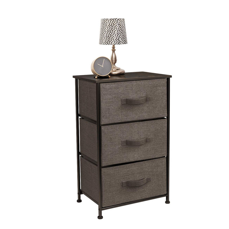 Hirasuna Sorbus 3 Drawers Nightstand with Steel Frame and Wood Top, Brown
