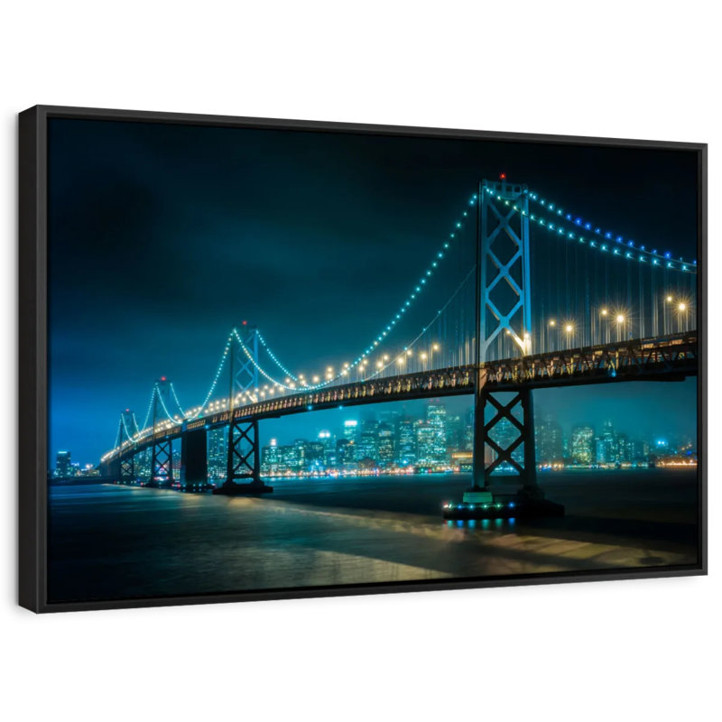 Impression sur toile Neon Golden Gate, H 25 po x l 37 po
