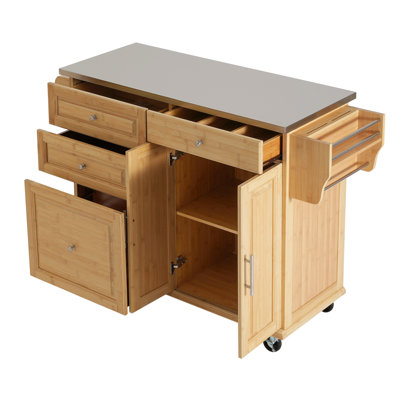Rolling Kitchen Island with Stainless Steel Top Kitchen Cart with Drawers and Cabinet