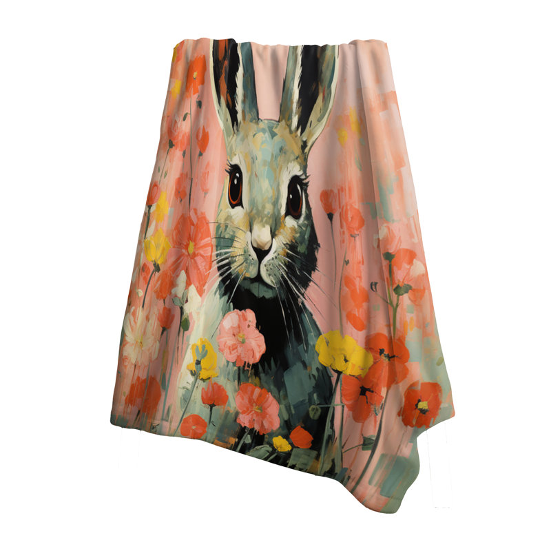 Curious Floral Rabbit Meadow II - couverture douillette Lapin