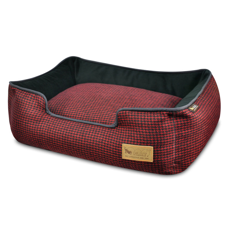 Lit pour chien Houndstooth, Très grand (l 44 po x P 37 po x H 10 po), Rouge / Noir