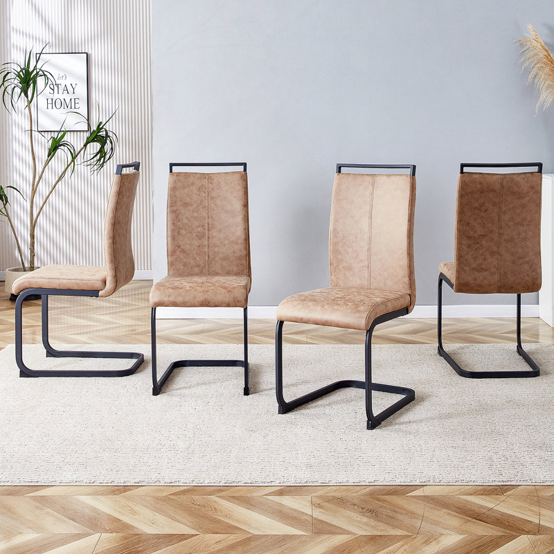 Chaises de salle à manger, chaise d'appoint rembourrée à haut dossier en tissu Leathaire, Brun, Black