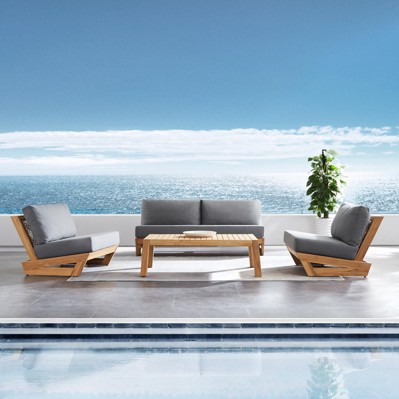 Hadria Teak 4 - Person Patio Conversation Sets with Cushions