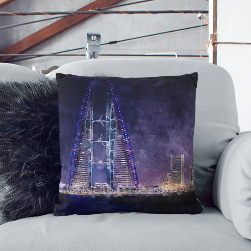 Trade Centre in Manama Bahrain Cushion with Filling, 55cm H x 55cm W x 20cm D, Stone