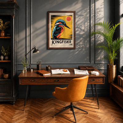 Kingfisher Sun Art Deco - Framed Print