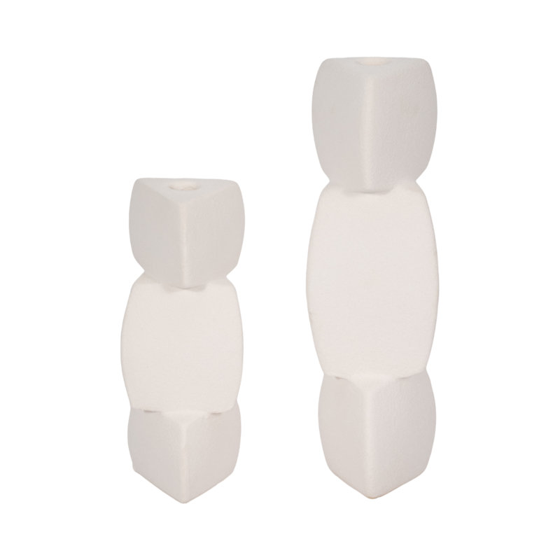 Candlestick Candle Holder, 9" H x 4" W x 4" D, White