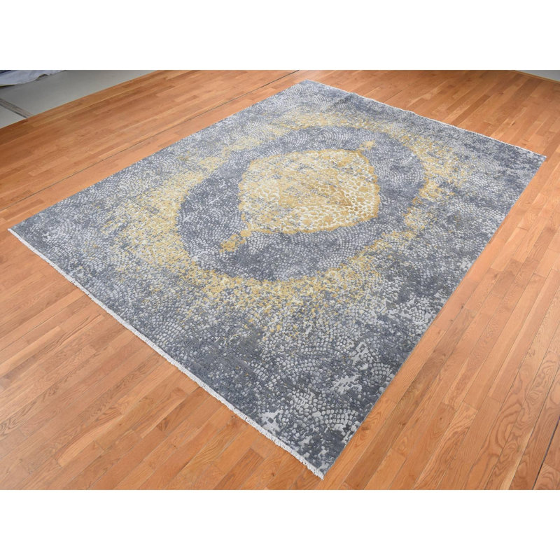 Tapis gris nouvel âge en soie 9 pi x 11 pi 10 po Alnico