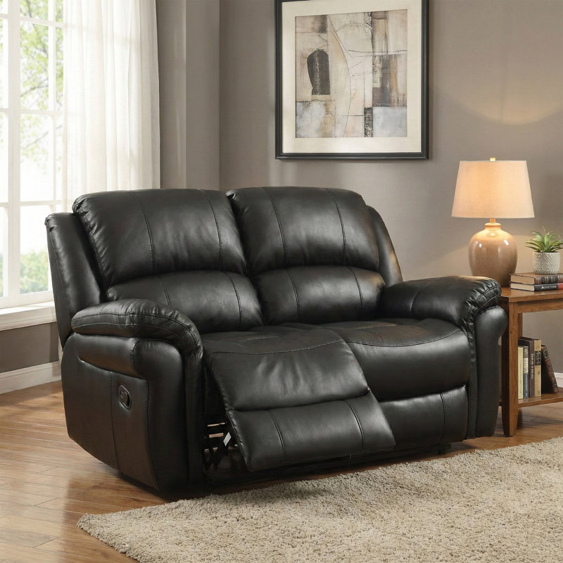 Arles 2 Seater Reclining Loveseat, Black, Manual