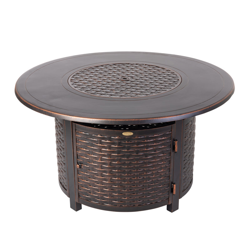 Sonia Fire Sense Aluminum Convertible Gas Fire Pit Table Nylon Weather Cover & Clear Fire Glass-Bronze Finish-44"