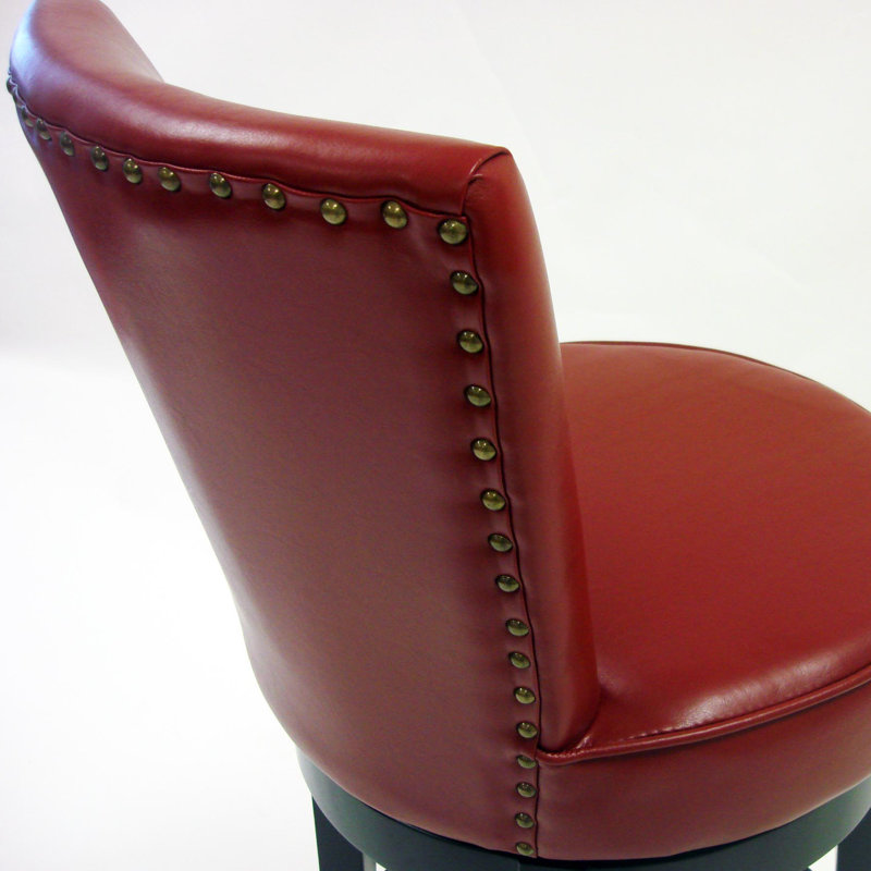 Alesja Swivel Counter or Bar Height Armless Bar Stool with Footrest in Faux Leather and Black Wood, Red