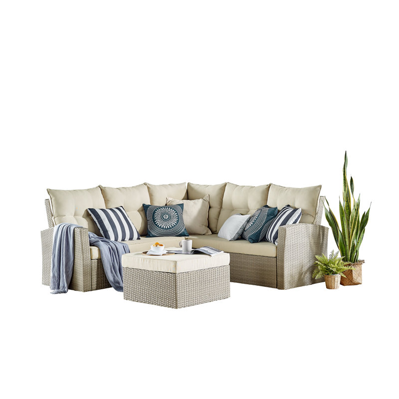 198.8cm Wide Wicker Patio Sectional with Cushions