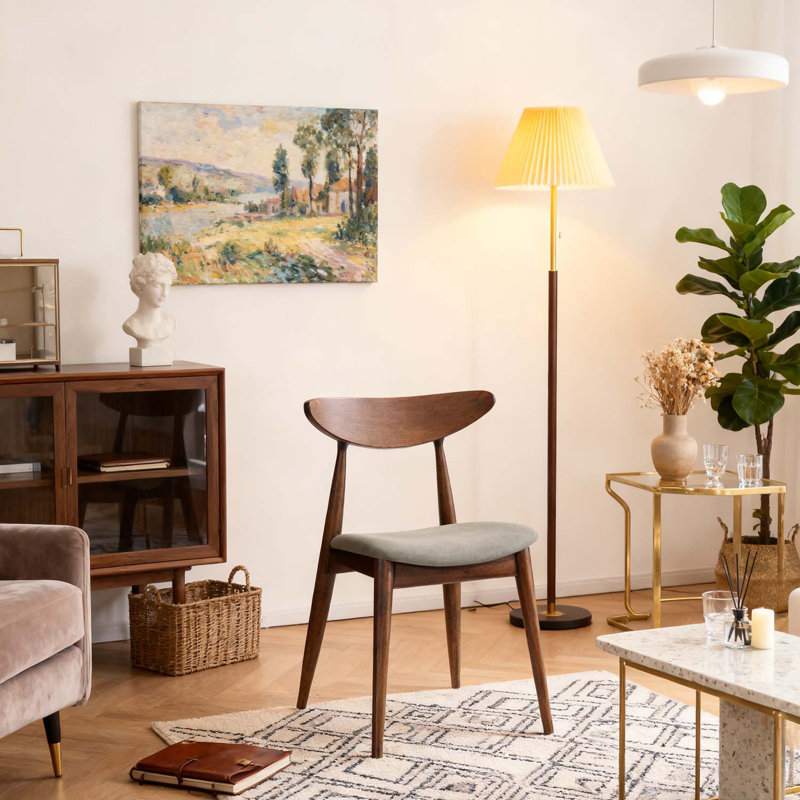 Ensemble de 2 chaises de salle à manger rétro avec cadre en bois durable, Noyer, Gris clair
