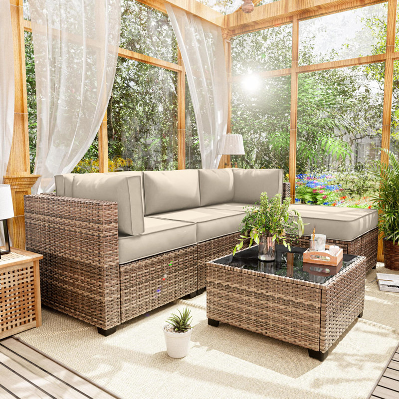 9-Piece Outdoor Replacement Cushion Set Seat/Back Cushion (Set Of 3 Seats , 5 Backs,  1 Footrest), Cream
