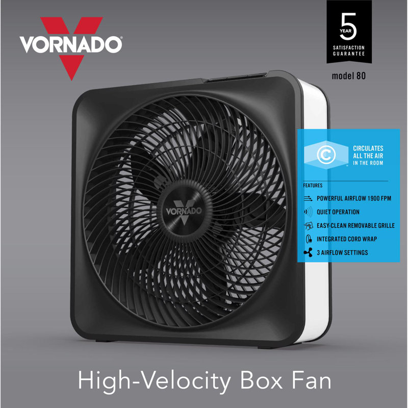 Vornado Model 80 High Velocity Box Fan, 20 Inch, 5 Speeds, Powerful Airflow