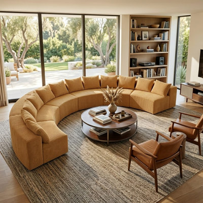 Curved Corduroy Modular Sectional Sofa, Semi-circular Foam Lounge Couch For Living Room, Bedroom, Office Reception & Lobby