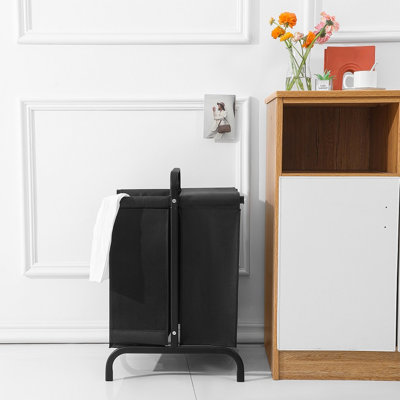 2 paniers à linge 110 L avec couvercle, panier en tissu noir pour les vêtements et les vêtements de rangement,