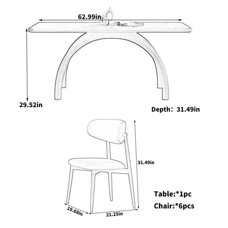 Ensemble de salle à manger rectangulaire Nordic Home L 62,99 po x l 31,49 po