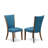 7 Piece Dining Set Consist of a Round Dining Room Table with Pedestal and 6 Blue Color Linen Fabric Upholstered Parson Chairs, Distressed Jacobean-1957417870-1957178839