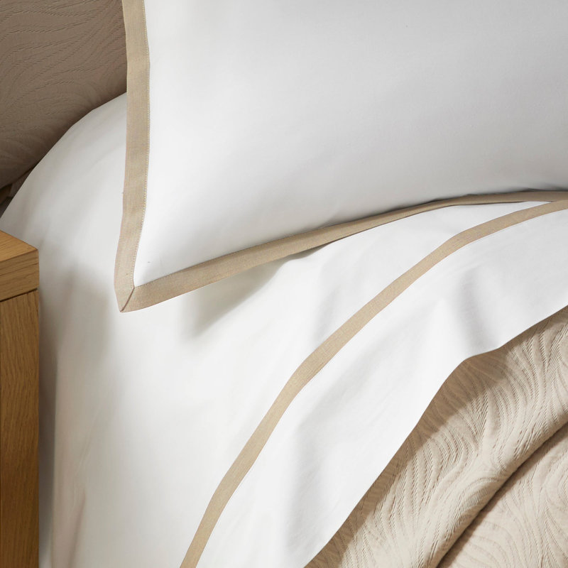 Taies d'oreiller Jimmy B - Bordure bride | Percale de coton 200TC, Blanc / trench, Taie d’oreiller standard