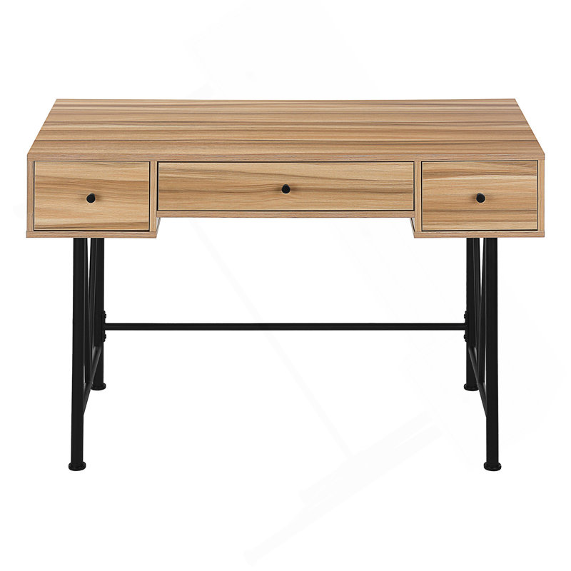 Transitional Computer Desk, Rectangular Office Desk With Storage Drawers, Brown