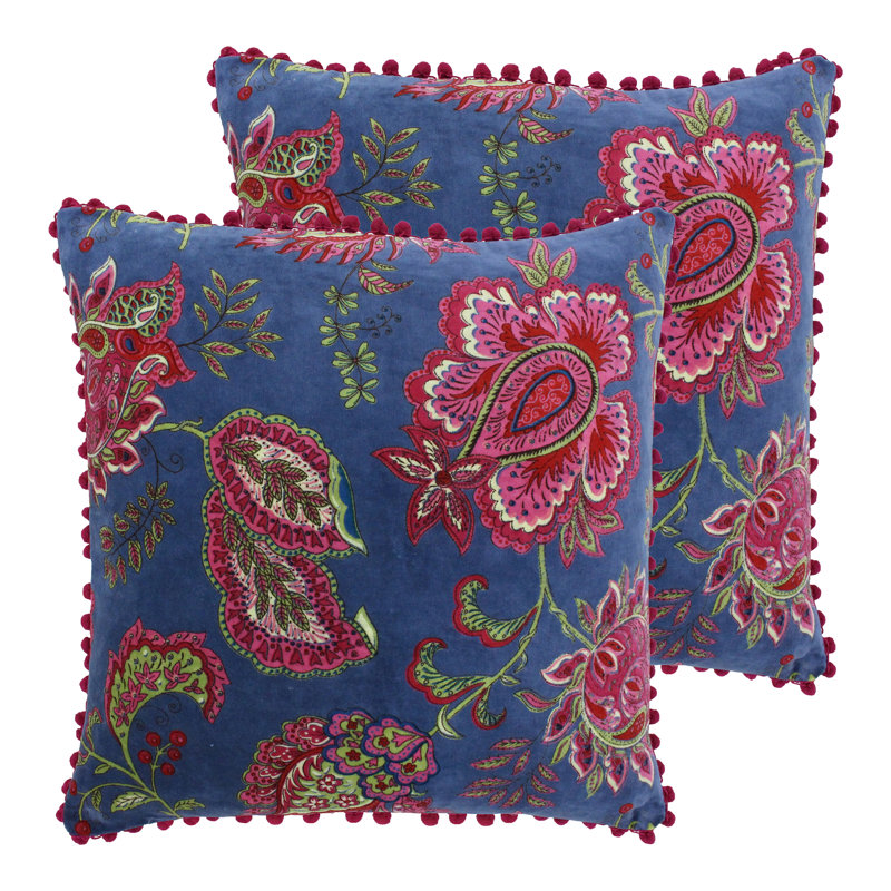 Paoletti Malisa Floral Square Throw Cushion, Smoke Blue, Feather
