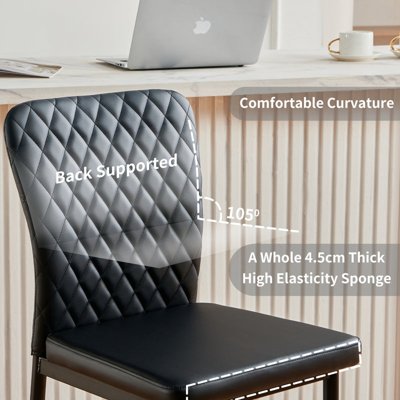 Vintage Upholstered Armless Bar Stool, Black Faux Leather