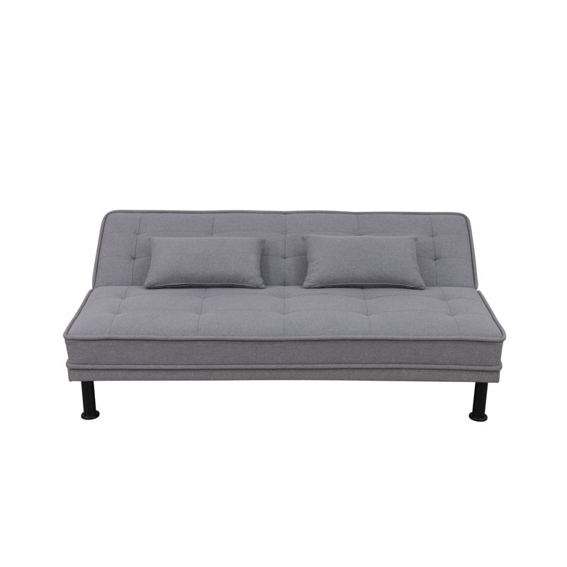 Canapé-lit futon 66,1 pouces, canapé-lit futon en lin confortable avec 2 coussins, canapé-lit convertible pour le salon, gris