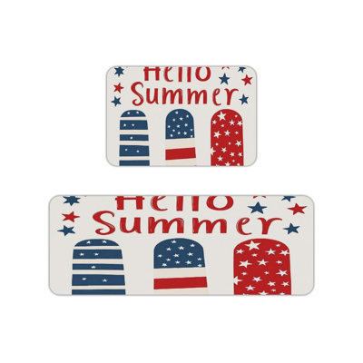 Ensemble de 2 tapis de cuisine rouge, blanc et bleu pour décor patriotique